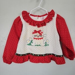 Buster Brown Vintage Baby Girl 24 Months Long Sleeve Shirt Red White Polka Dot